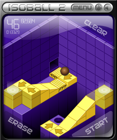Isoball 2 おもしろいゲームセンター ブロックでボールの転がる道を作るパズルゲーム第２弾